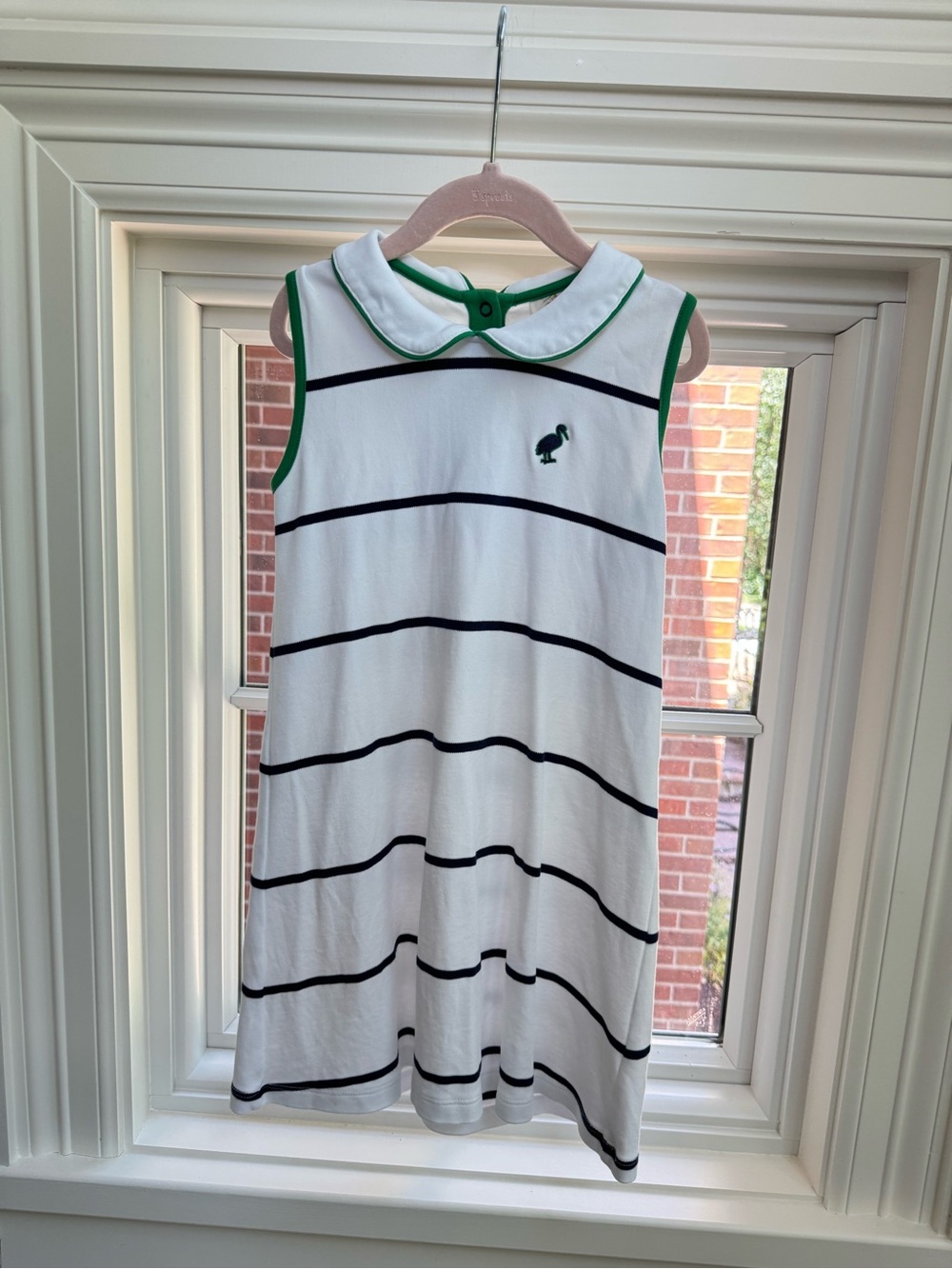 The Beaufort Bonnet Company White Dress with Black Stripes & Green Trim